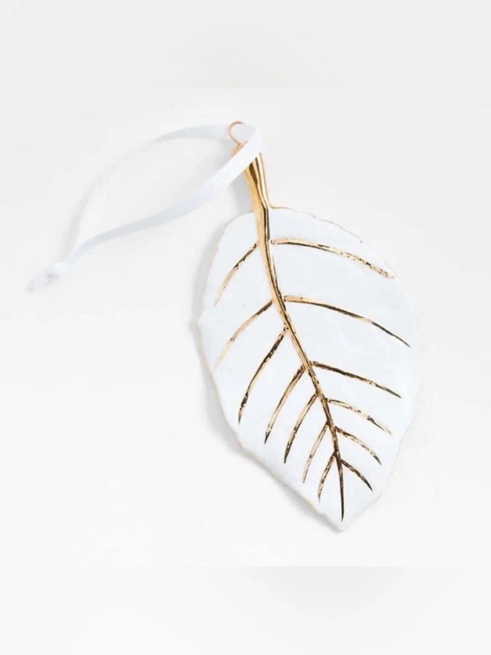 Crate and Barrel Ceramic Elm Leaf Christmas Ornament